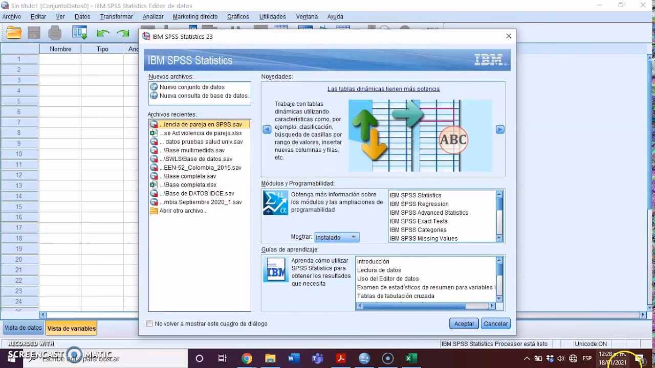 ¿Cómo abro una base de datos en SPSS?