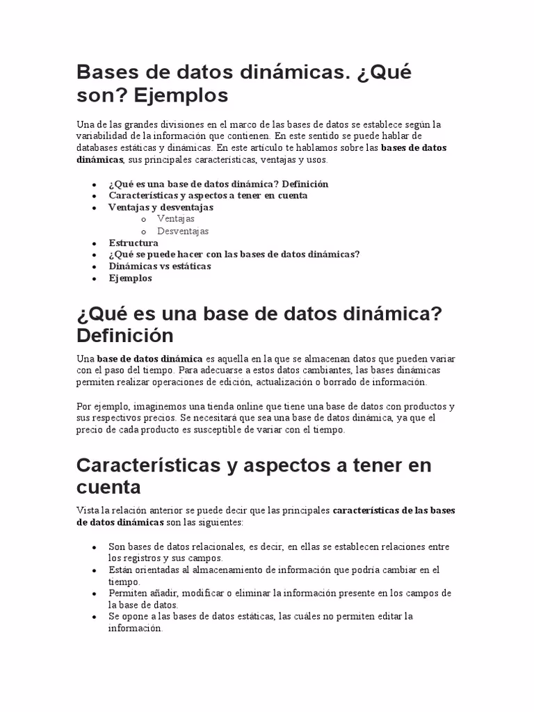 ¿Qué se guarda en una base de datos dinámica?