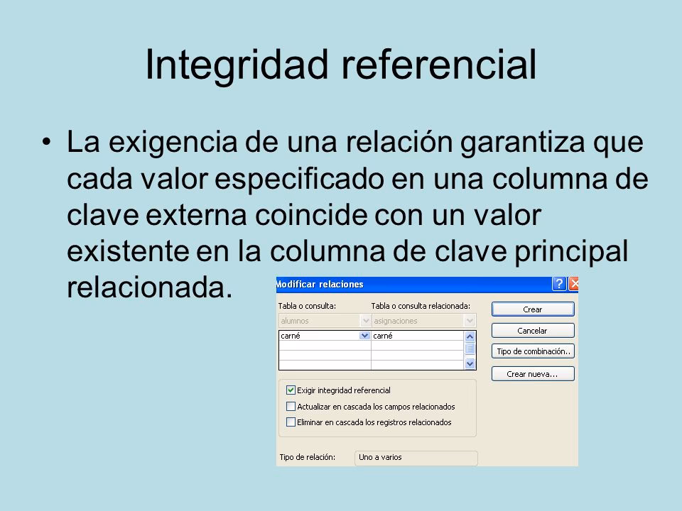 ¿Qué significa exigir integridad referencial en Access?