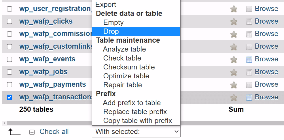 ¿Cómo elimino una tabla en una base de datos MySQL?