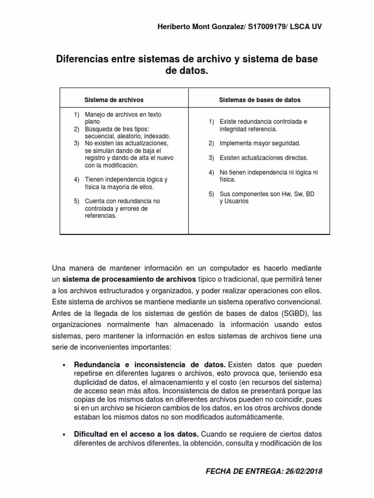 ¿Cuál es la diferencia entre un archivo y una base de datos?
