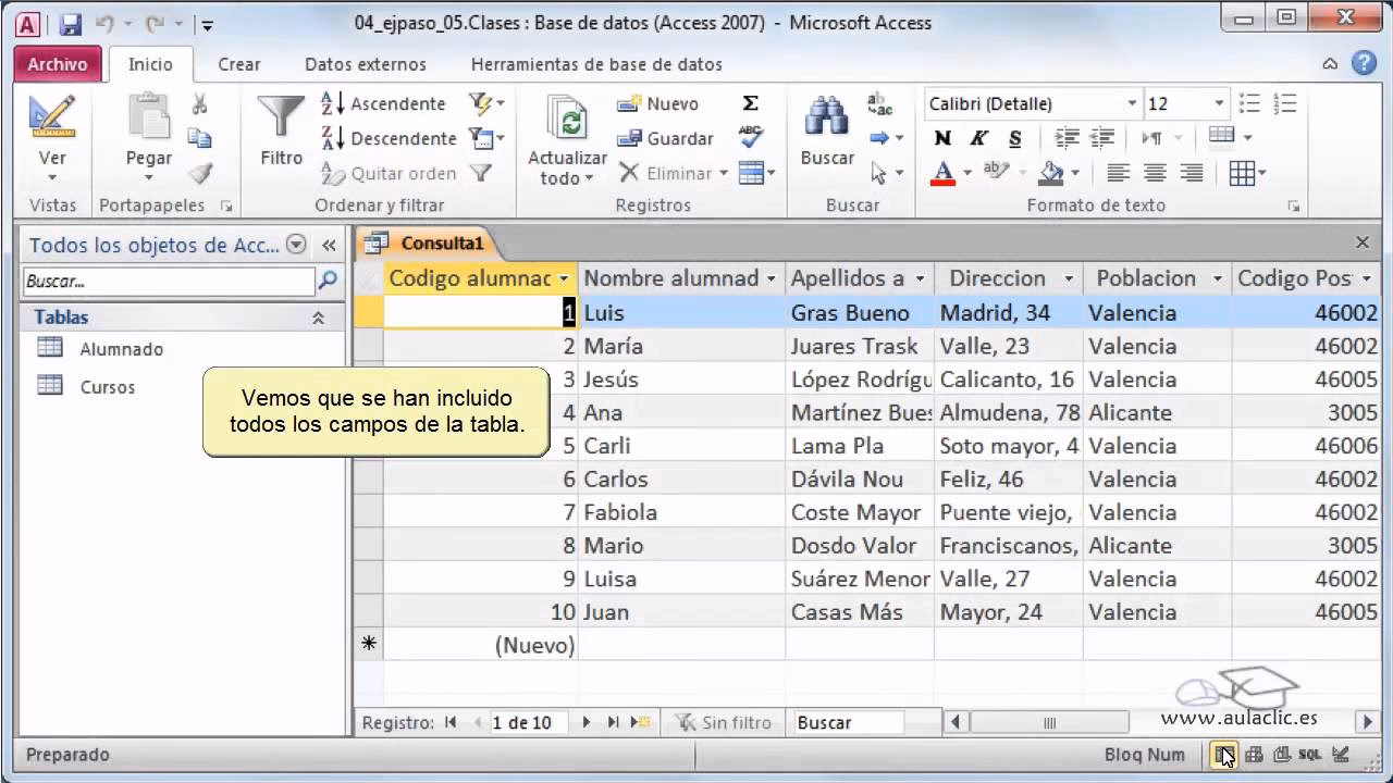 ¿Cómo puedo consultar una base de datos en Access?