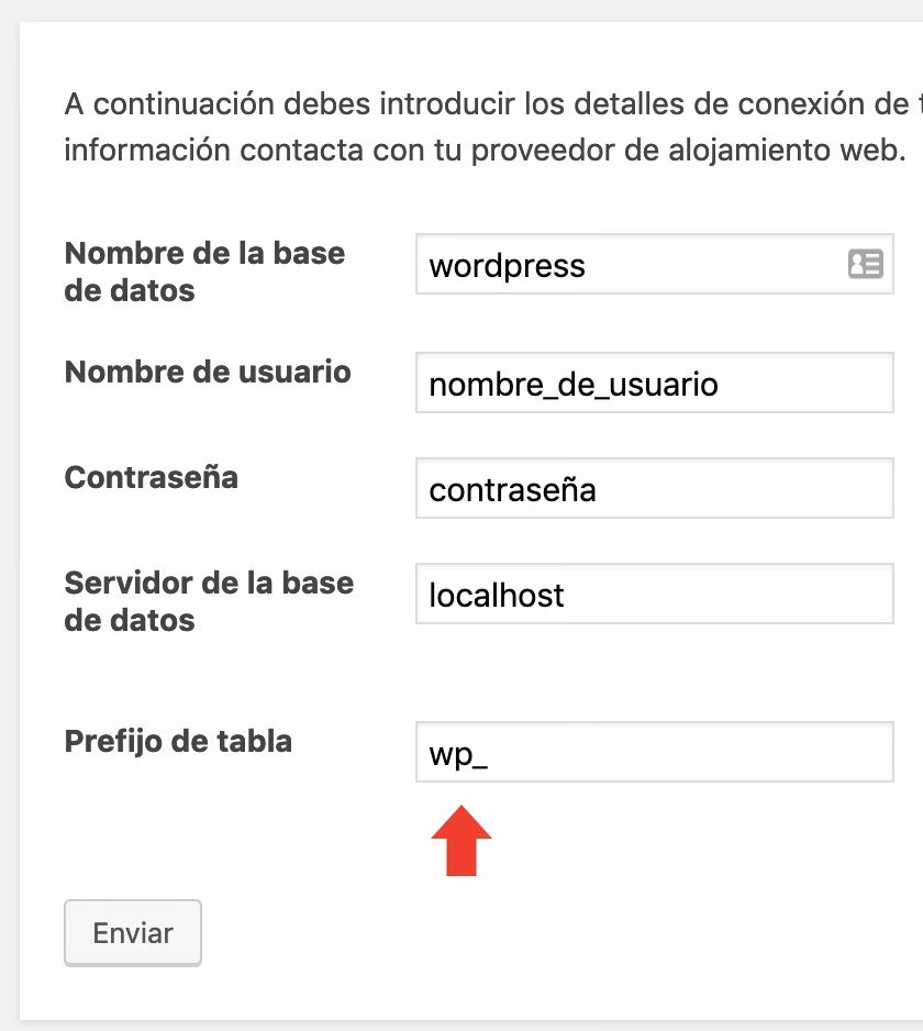 ¿Cómo nombrar el prefijo de la tabla de la base de datos?